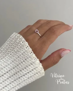 Anel Coração Rubi Cravejado Vazado