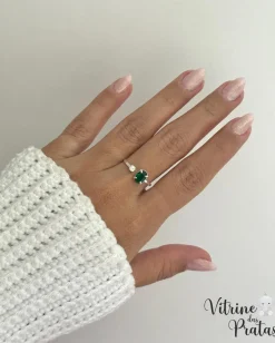 Anel Regulável com Zircônia Oval Verde Esmeralda