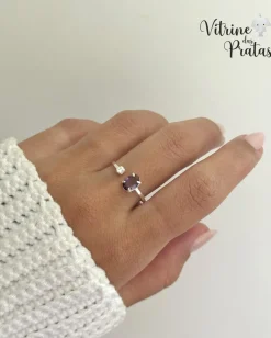 Anel Regulável com Zircônia Oval Ametista