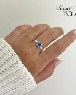 Anel Regulável com Zircônia Oval Azul Safira