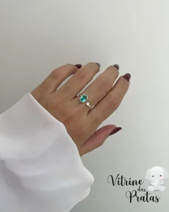 Anel Regulável com Zircônia Oval Verde Turmalina