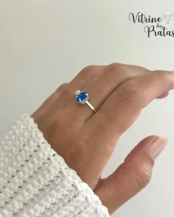 Anel Regulável com Zircônia Oval Azul Safira