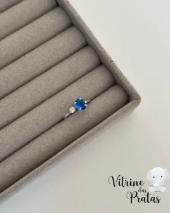 Anel Regulável com Zircônia Oval Azul Safira