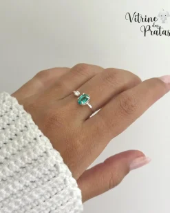 Anel Regulável com Zircônia Oval Verde Turmalina