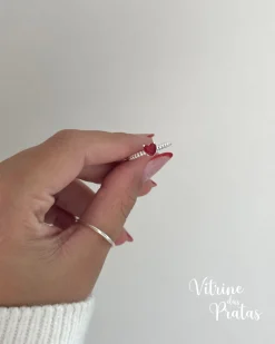 Anel Solitário Coração Vermelho