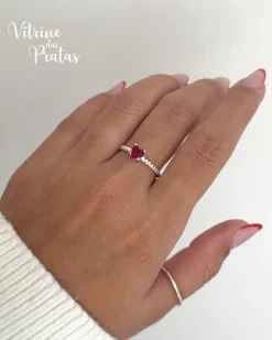 Anel Solitário Coração Vermelho