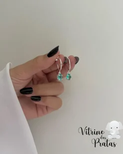 Argola com Zircônia Oval Verde Turmalina