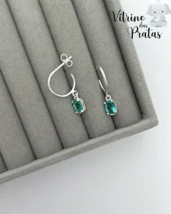 Argola com Zircônia Oval Verde Turmalina