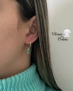 Argola com Zircônia Oval Verde Turmalina