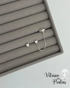 Brinco Coração Cravejado com Piercing Fake