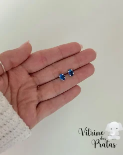 Brinco Zircônia Oval Azul Safira