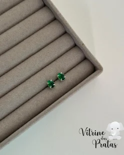 Brinco Zircônia Oval Verde Esmeralda