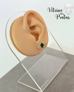 Brinco Zircônia Oval Verde Esmeralda