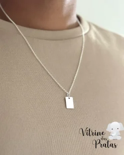 Colar Plaquinha Quadrada Personalizada 60cm (LEIA A DESCRIÇÃO)