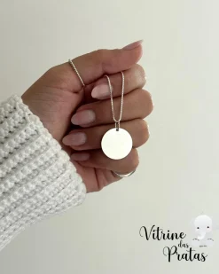 Colar Plaquinha Redonda Grande Personalizada (LEIA A DESCRIÇÃO)