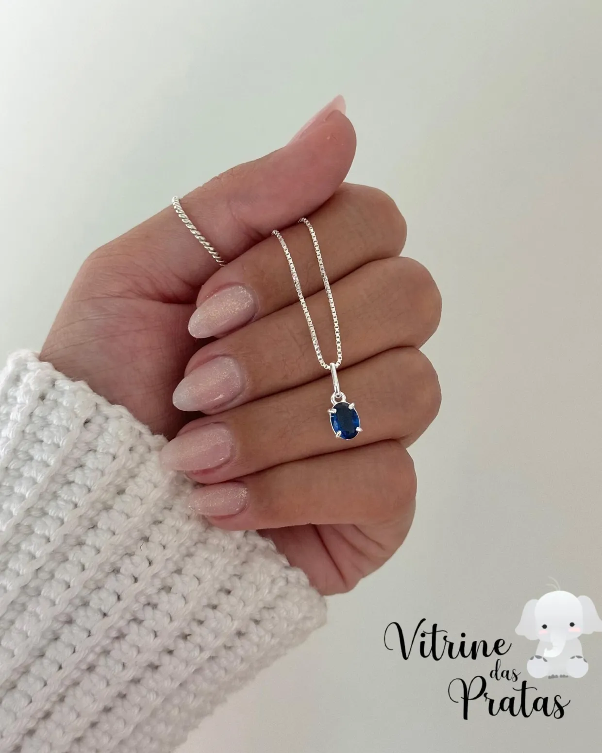 Colar Zircônia Oval Azul Safira