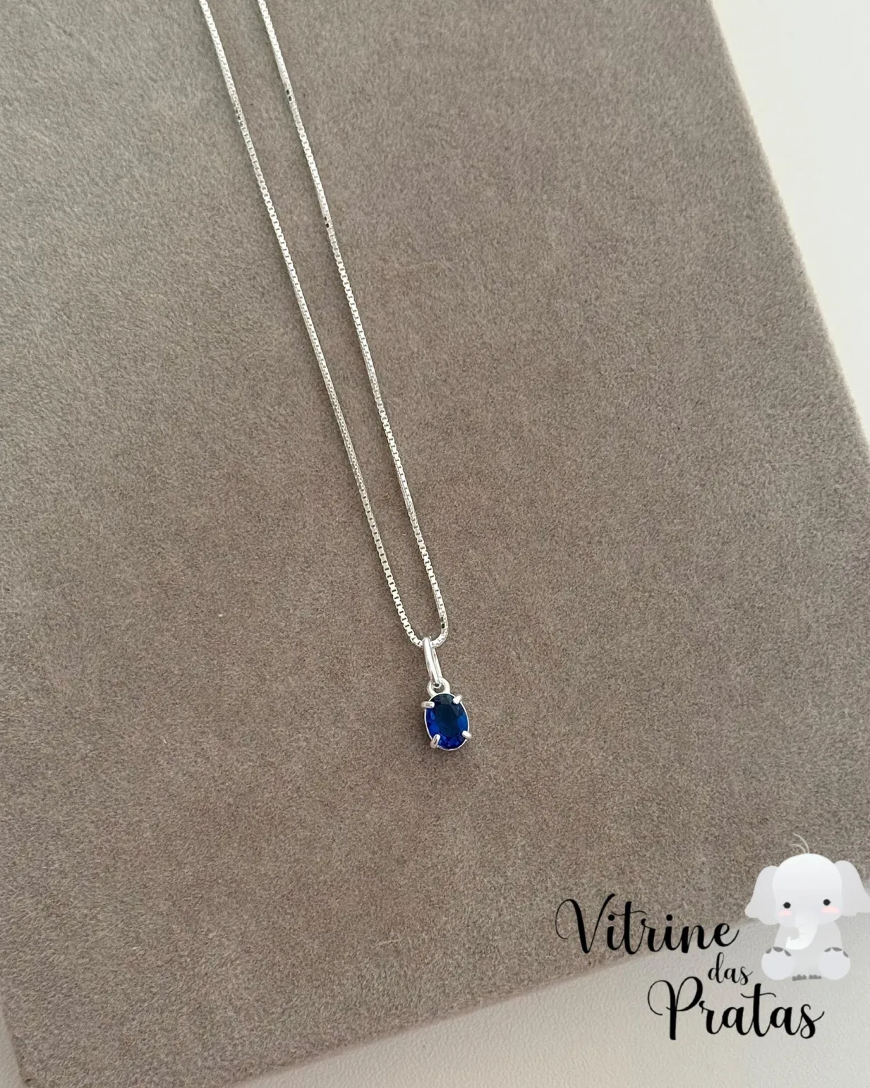 Colar Zircônia Oval Azul Safira