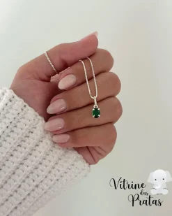 Colar Zircônia Oval Verde Esmeralda
