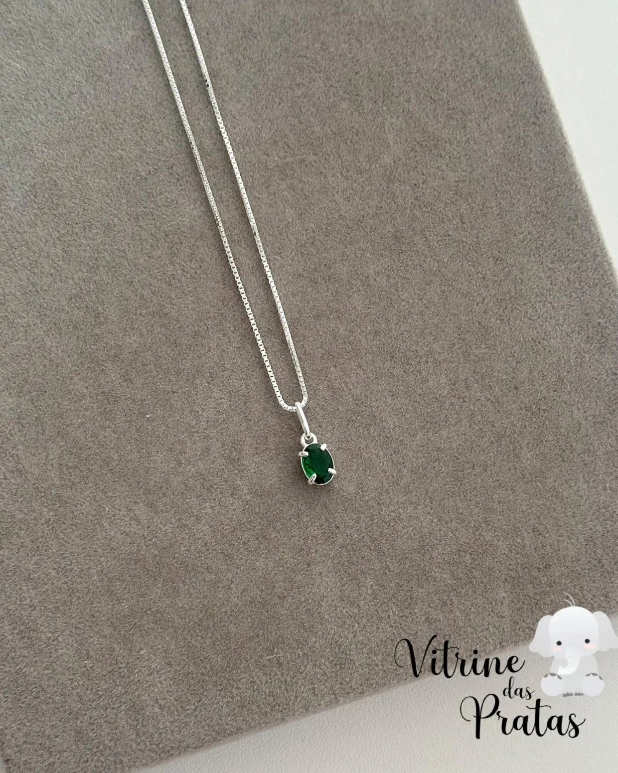 Colar Zircônia Oval Verde Esmeralda