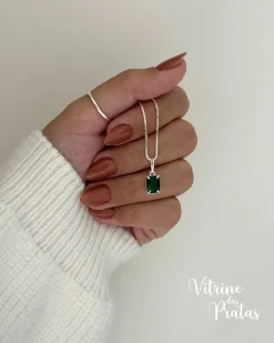 Colar Zircônia Retangular Verde Esmeralda