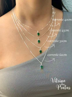 Colar Zircônia Retangular Verde Esmeralda