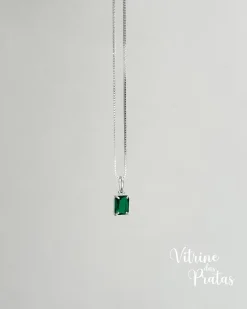 Colar Zircônia Retangular Verde Esmeralda