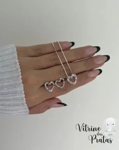 Conjunto Coração Vazado Cravejado Color