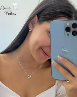 Conjunto Coração Vazado Cravejado