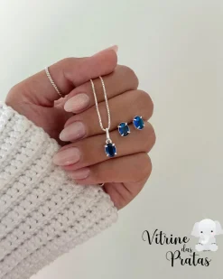 Conjunto Zircônia Oval Azul Safira