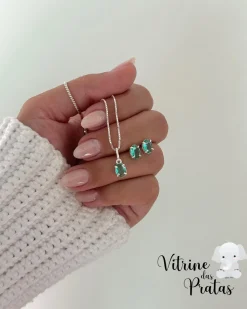 Conjunto Zircônia Oval Verde Turmalina