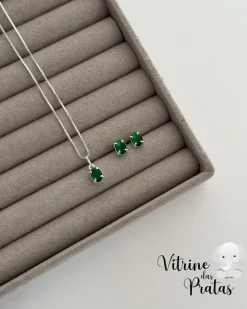 Conjunto Zircônia Oval Verde Esmeralda