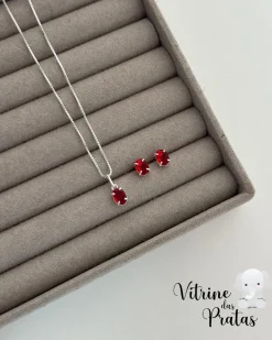 Conjunto Zircônia Oval Vermelha