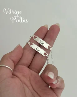 Pulseira Infantil Corações com Plaquinha Personalizada (LEIA A DESCRIÇÃO)