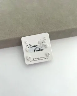 Trio de Brincos Corações de Zircônias