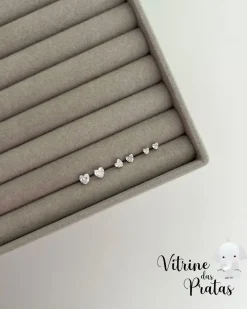 Trio de Brincos Corações de Zircônias