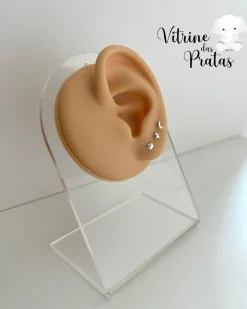 Trio de Brincos Coração Lua e Estrela